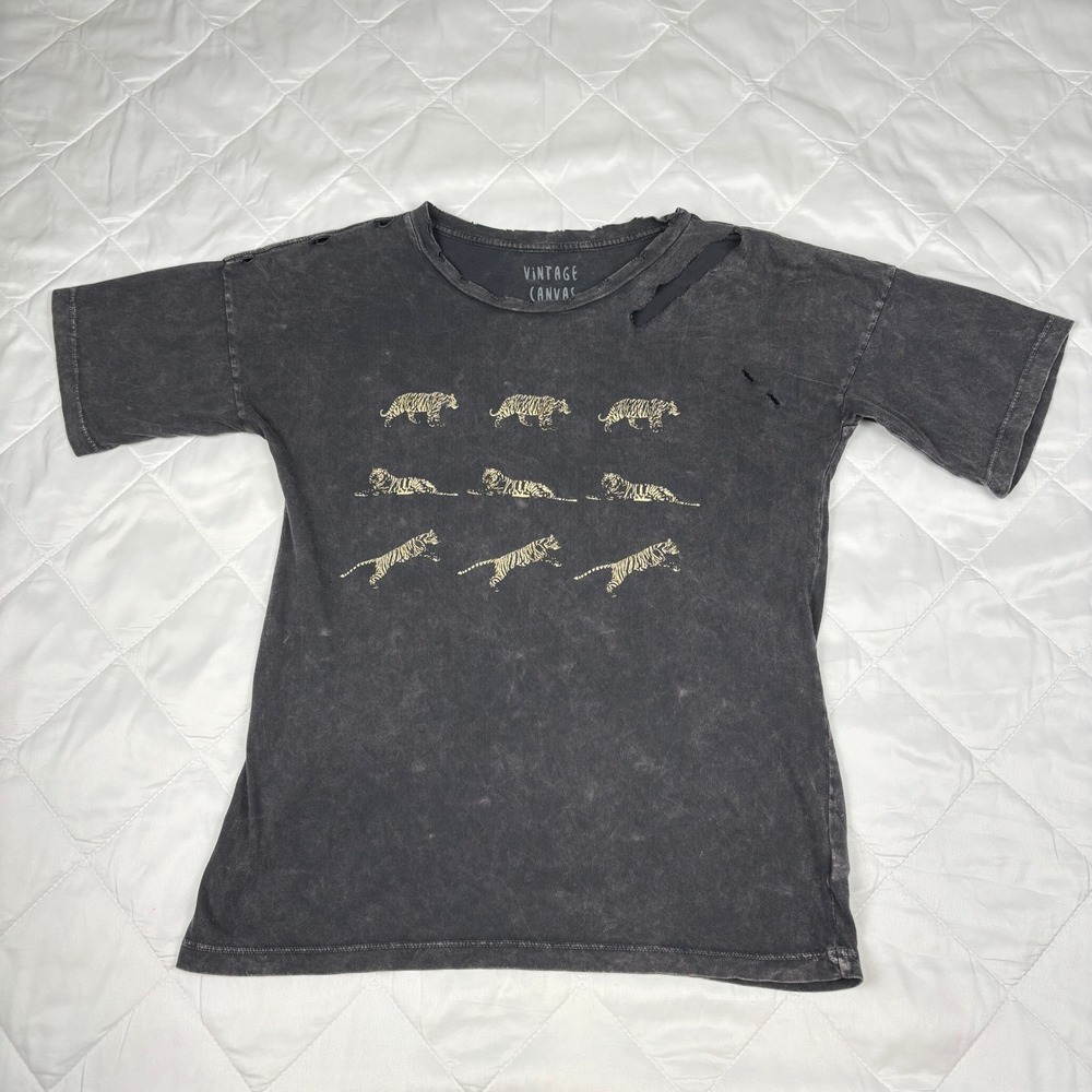 Vintage Canvas Distressed Tiger Graphic Tee Small Acid Wash Grunge‎ Goth - Picture 8 of 11